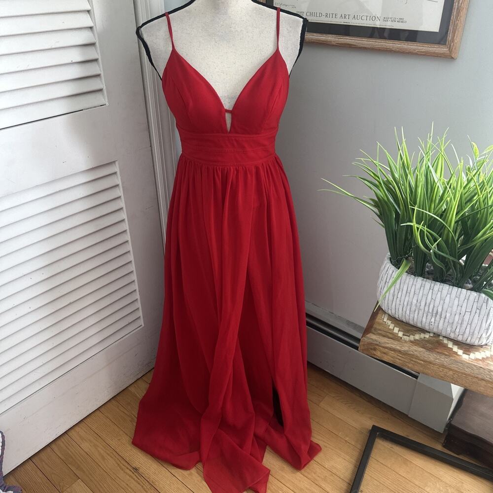 City Triangles Dress Womens 3 Red Maxi Strappy Chiffon Prom HoCo Formal Gala